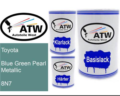 Toyota, Blue Green Pearl Metallic, 8N7: 500ml Lackdose + 500ml Klarlack + 250ml Härter - Set, von ATW Autoteile West.